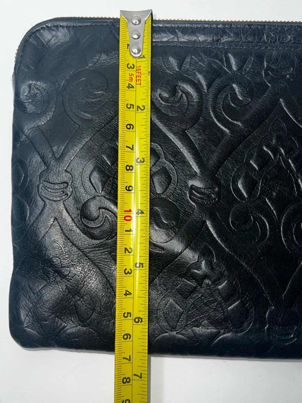 Hobo Black Embossed Leather Wristlet Clutch Bag/Purse with Heart Designs